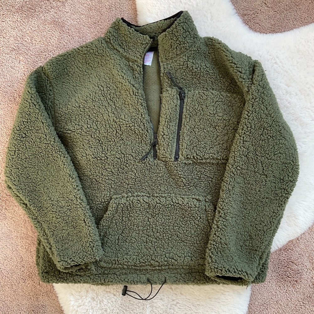 No Boundaries / Quarter-Zip Sherpa pullover / Dark Green / XL